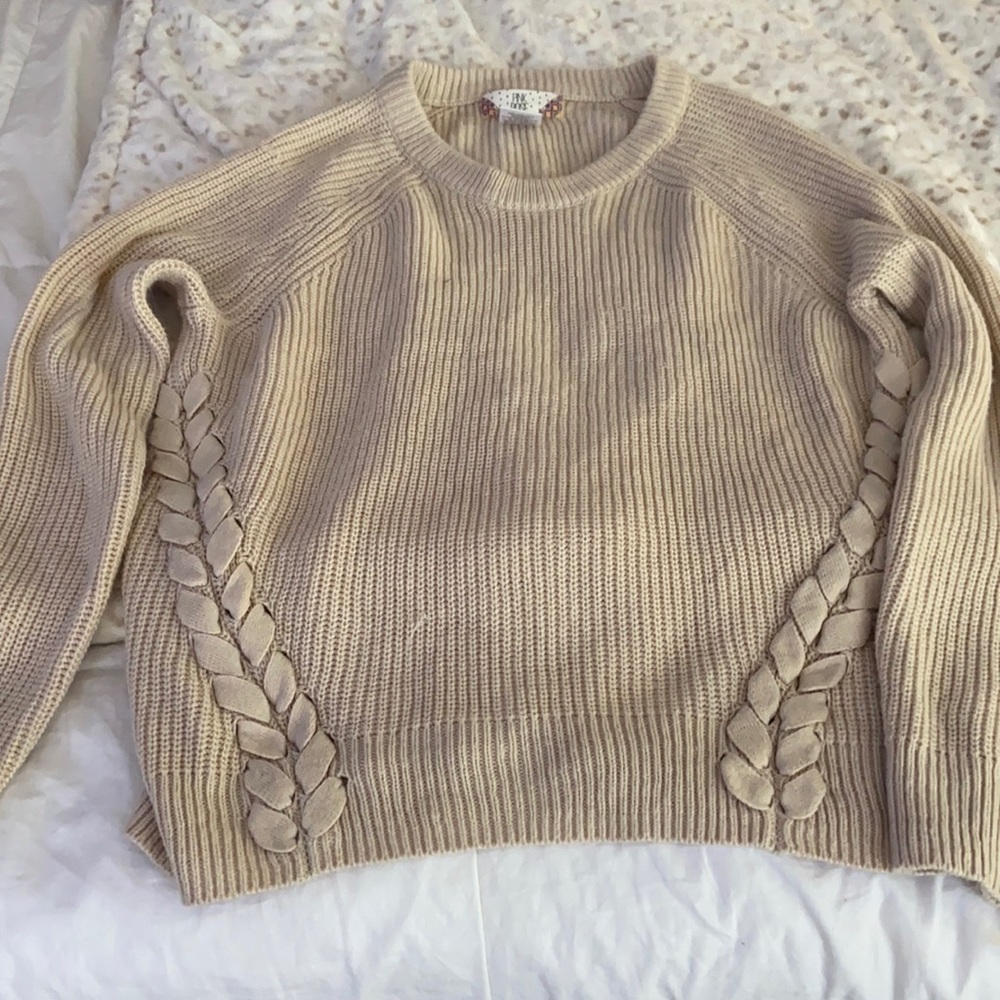 Pink Rose brand tan sweater size large, fits small